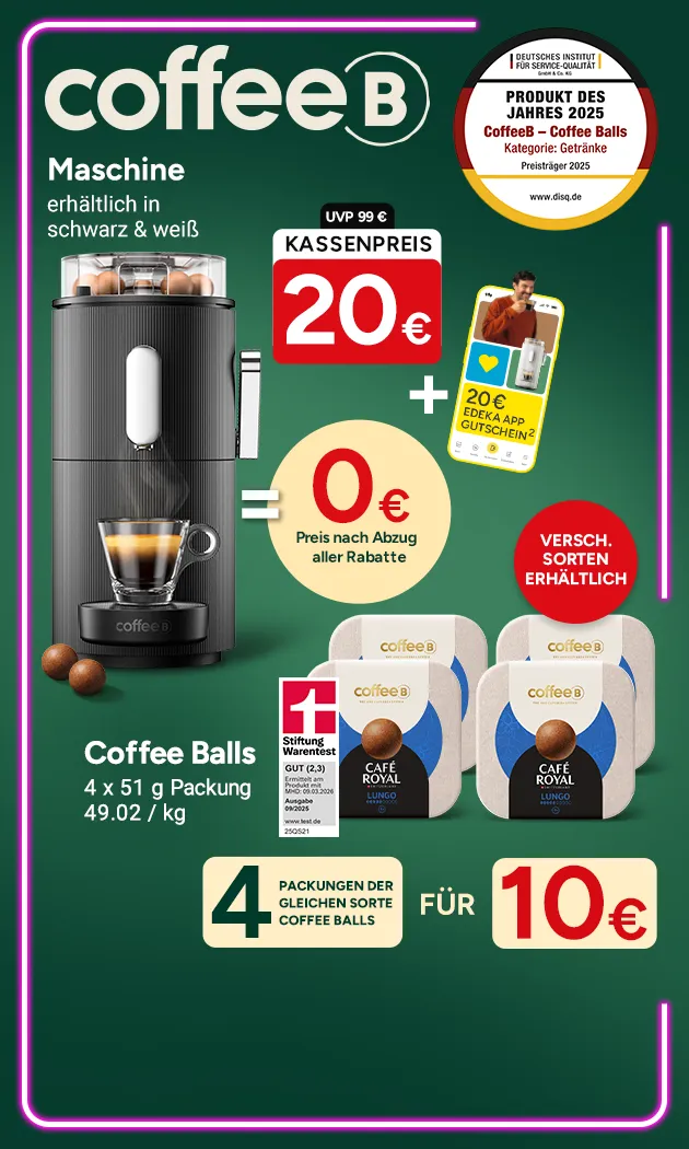 CoffeeB Maschine in schwarz & weiß sowie Coffee Balls erhältlich bei Marktkauf online
