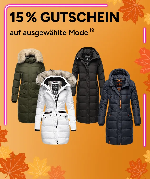 15 % Gutschein auf ausgewählte Mode mit Hoch 19, die auf Hinweise im Rechtstext verweist