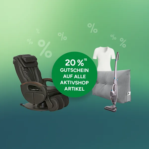 20% Gutschein auf alle aktivshop Artikel mit Hochzahl 15 die auf rechtliche Hinweise verweist.