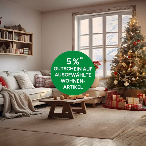 5% Gutschein auf Wohnen auf ausgewählte Wohnen Artikel bei Marktkauf Online mit Hochzahl 10 die auf rechtliche Hinweise verweist.