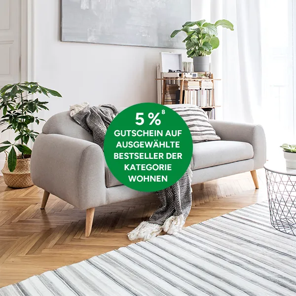 5% Gutschein auf ausgew&auml;hlte Bestseller der Kategorie Wohnen bei Marktkauf Online mit Hochzahl 8 die auf rechtliche Hinweise verweist.