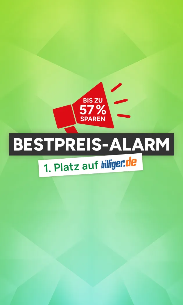 Bestpreis-Alarm. 1. Platz auf billiger.de. Bis zu 57 % sparen