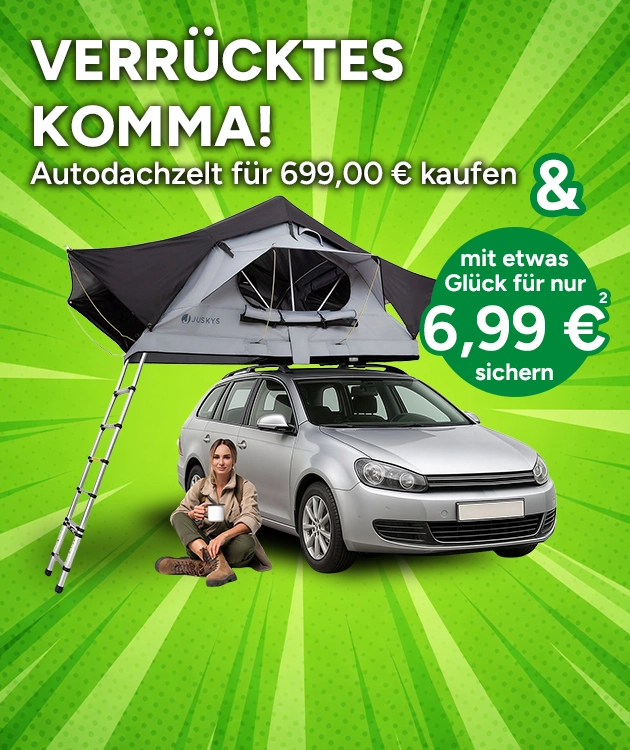 Verr&uuml;cktes Komma. Autodachyelt f&uuml;r 699,00 &euro; kaufen und mit etwas Gl&uuml;ck f&uuml;r nur 6,99 &euro; sichern. Mit Hoch 2, die auf einen Rechtstext verweist. 