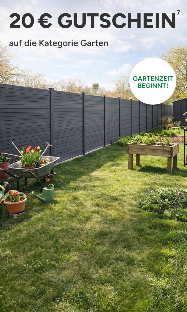 Gartenzeit beginnt! 20&euro; Gutschein auf Highlight der Kategorie Garten mit Hochzahl 7, die auf rechtliche Hinweise verweist.