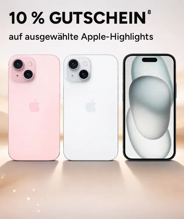 10 Prozent Gutschein auf ausgew&auml;hlte Apple Artikel. Mit Hochzahl 8, die auf rechtliche Hinweise verweist.