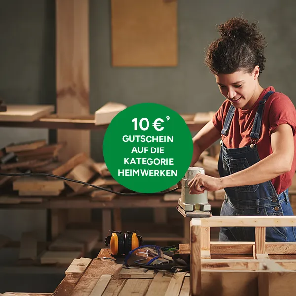 10 Euro Gutschein die Kategorie Heimwerken bei Marktkauf Online mit Hochzahl 9 die auf rechtliche Hinweise verweist.