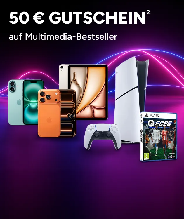 50&euro; Gutschein auf Multimedia Bestseller bei Marktkauf Online mit Hochzahl 2 die auf rechtliche Hinweise verweist.