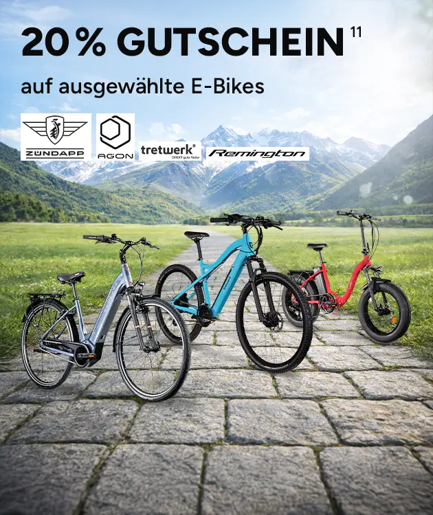 20 Prozent Gutschein auf ausgew&auml;hlte E-Bikes bei Marktkauf Online, mit Hochzahl 11 die auf rechtliche Hinweise verweist