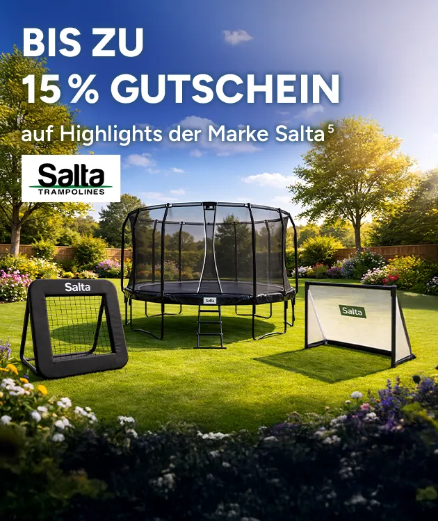 Bis zu 15 Prozent Gutschein auf Highlights der Marke Salta. Mit Hoch 5, die auf einen Rechtstext verweist.