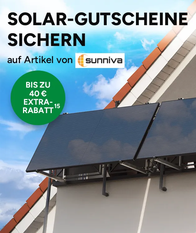 Solar-Gutscheine sichern auf Artikel von Sunniva - bis zu 40 &euro; Extra-Rabatt mit Hochzahl 15, die auf rechtliche Hinweise verweist