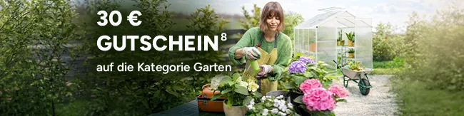 30 Euro Gutschein auf die Kategorie Garten. Mit Hoch 8, die auf rechtliche Hinweise verweist. 