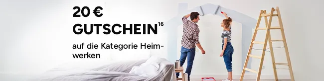 20 Euro Gutschein auf die Kategorien Heimwerken. Mit Hoch 16, die auf rechtliche Hinweise verweist. 