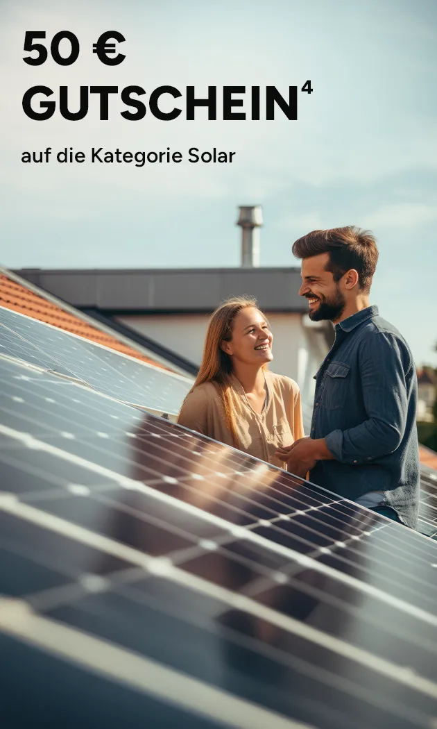 50&euro; Gutschein auf die Kategorie Solar mit Hochzahl 4, die auf rechtlich Hinweise verweist.