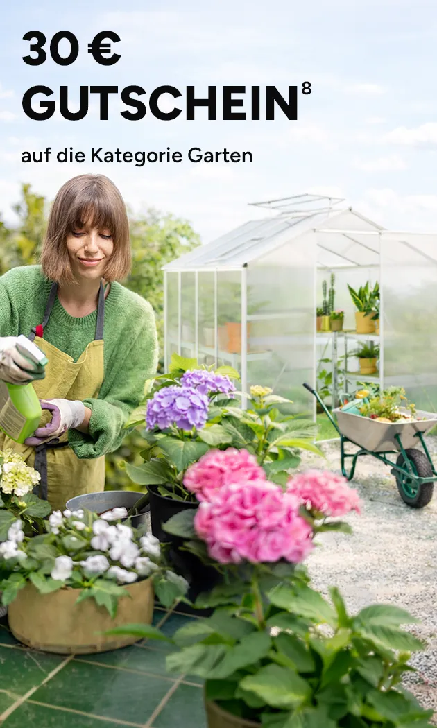 Gartenzeit beginnt! 30&euro; Gutschein auf Highlight der Kategorie Garten mit Hochzahl 8, die auf rechtliche Hinweise verweist.