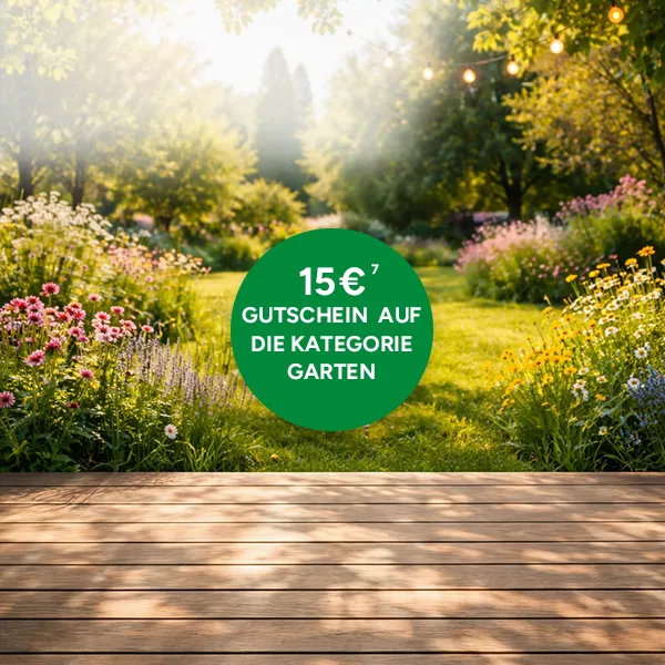 15&euro; Gutschein auf die Kategorie Garten bei Marktkauf Online mit Hochzahl 7 die auf rechtliche Hinweise verweist.