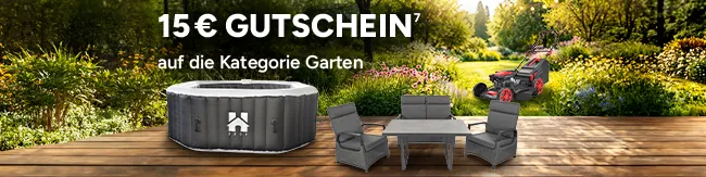 15 Euro Gutschein auf die Kategorie Garten im Marktkauf Onlineshop. Mit Hochzahl 7, die auf rechtliche Hinweise verweist.