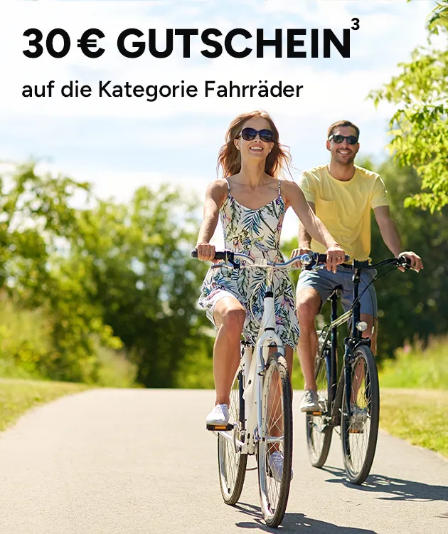 30&euro; Gutschein auf die Kategorie Fahrr&auml;der mit Hochzahl 3, die auf rechtliche Hinweise verweist.