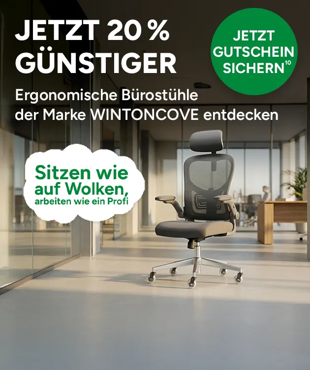 Jetzt 20 % g&uuml;nstiger. Ergonomische B&uuml;rost&uuml;hle der Marke WINTONCOVE entdeclem. Mit Hoch 10, die auf einen Rechtstext verweist. 