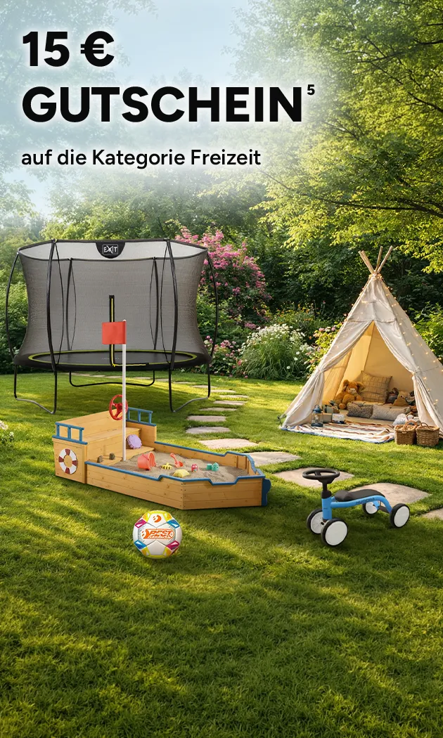 15&euro; Gutschein auf Highlights der Kategorie Freizeit mit Hochzahl 5, die auf rechtliche Hinweise verweist.