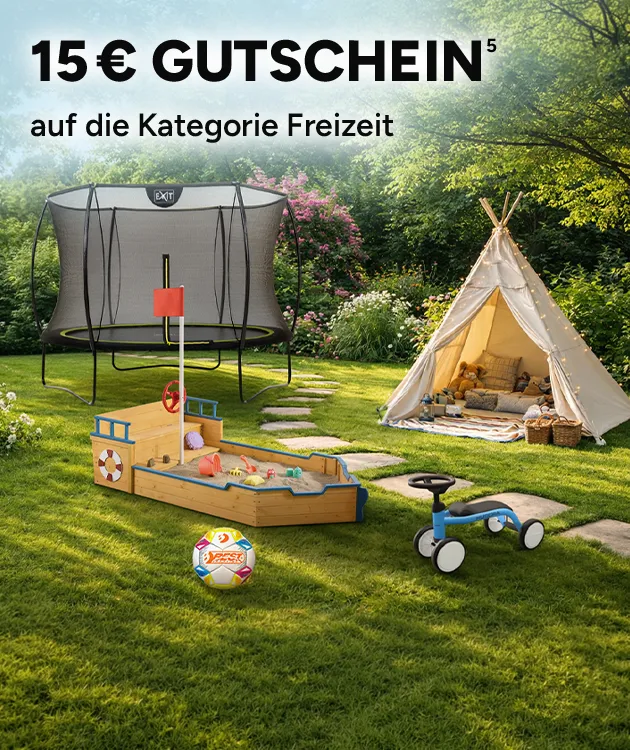 15 &euro; Gutschein auf Highlights der Kategorie Freizeit mit Hochzahl 5, die auf rechtliche Hinweise verweist.