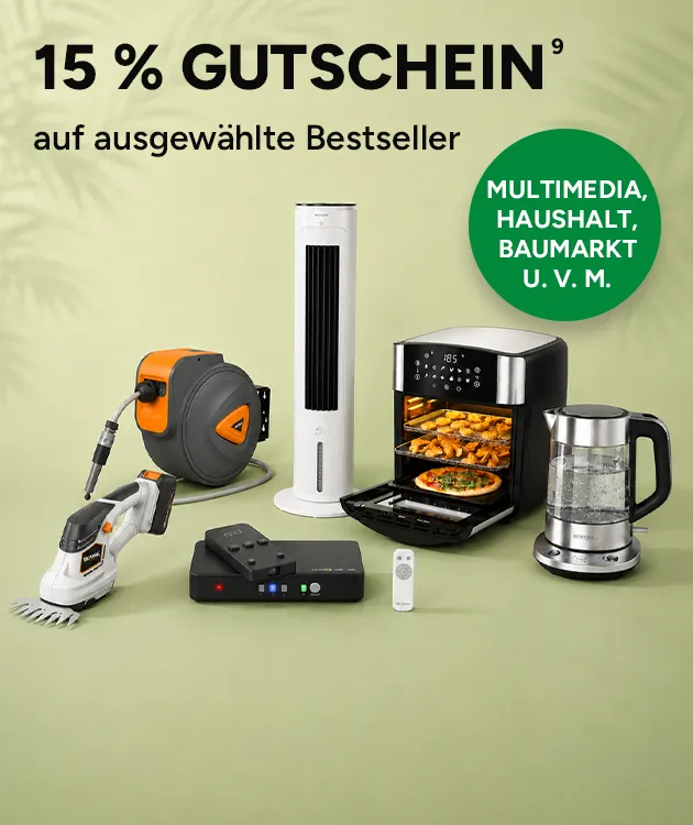 15 Prozent Gutschein auf ausgew&auml;hlte Bestseller. Multimedia, Haushalt, Baumarkt und vielen mehr.