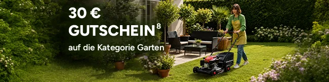 30 Euro Gutschein auf die Kategorie Garten. Mit Hoch 8, die auf rechtliche Hinweise verweist. 