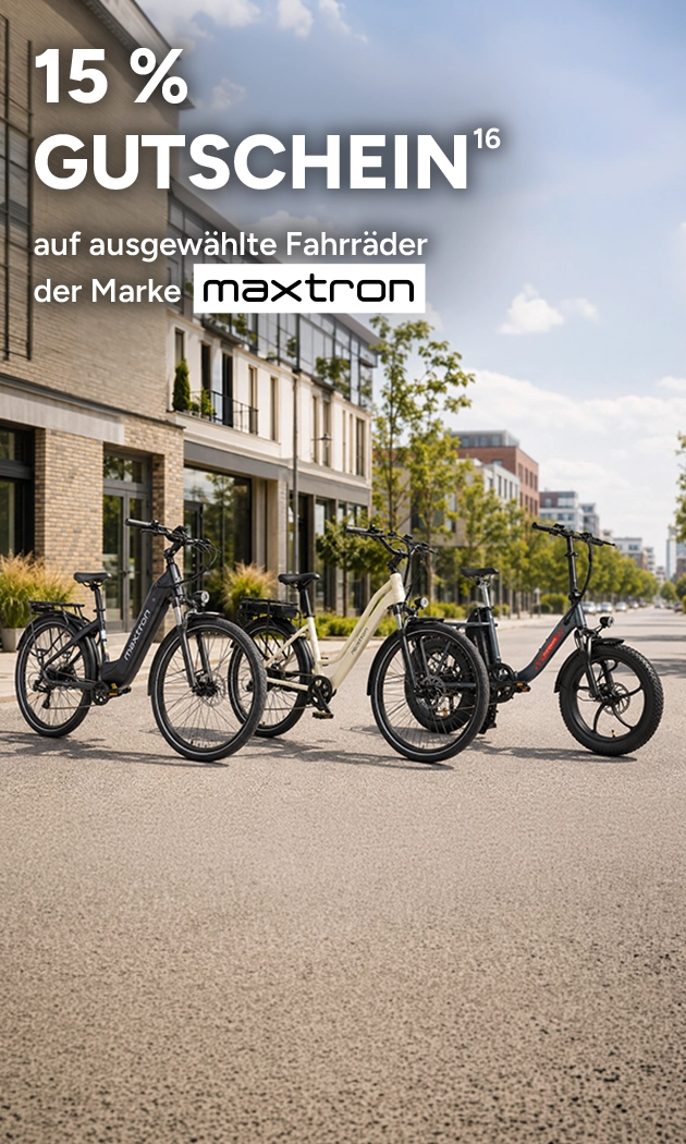 Sparen auf Fahrr&auml;der der Marke maxtron &ndash; sicher und stilvoll unterwegs. Jetzt g&uuml;nstig einkaufen mit Marktkauf Online. 15 &euro; Gutschein mit Hochzahl 16, die auf rechtliche Hinweise verweist.