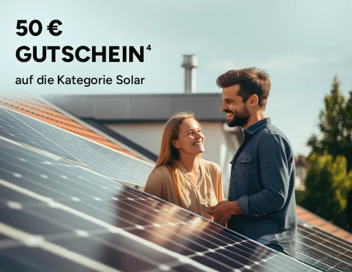 50&euro; Gutschein auf die Kategorie Solar mit Hochzahl 4, die auf rechtlich Hinweise verweist.