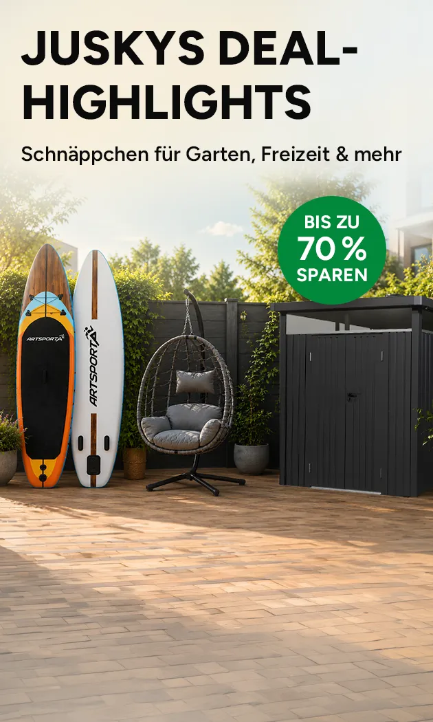 Juskys Deal-Highlights. Schn&auml;ppchen f&uuml;r Garten, Freizeit und mehr. Bis zu 70 Prozent sparen