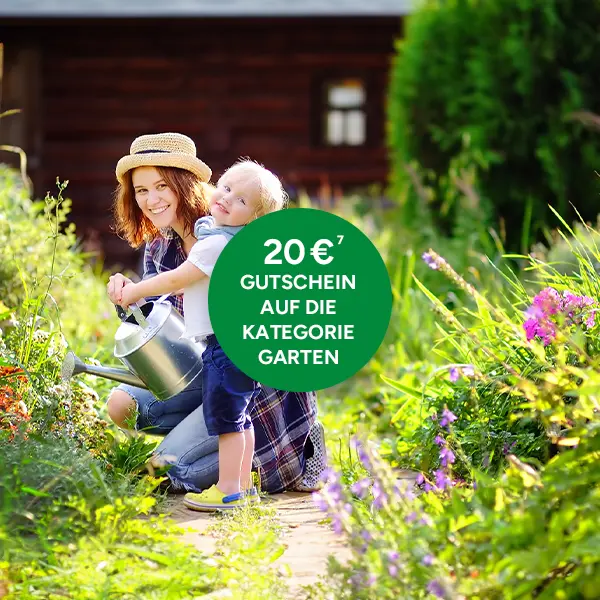 20&euro; Gutschein auf Kategorie Garten mit Hochzahl 7 die auf rechtliche Hinweise verweist.