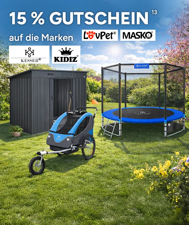 15 % Gutschen auf die marken Kesser, lovepet, masko und kidiz mit der hochzahl 13 verweisend auf Rechtstexte