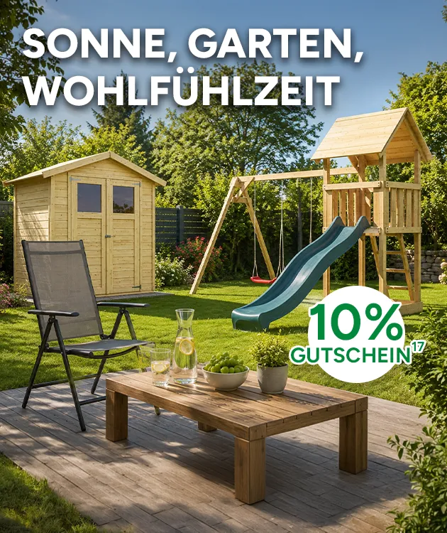 10% Gutschein sichern auf Inprodius Sonne, Garten und Wohlf&uuml;hlzeit mit 17, die auf rechtliche Hinweise verweist.