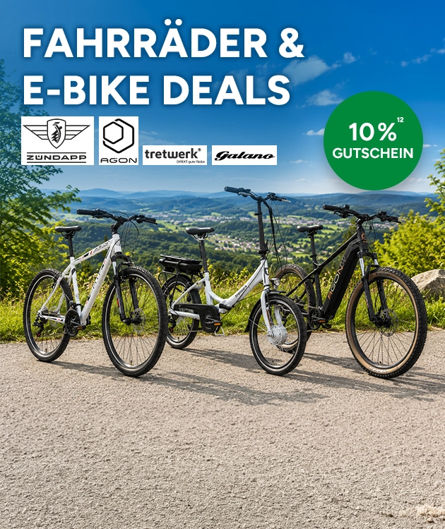 10% Gutschein auf Fahrr&auml;der und E-Bike Deals mit Hochzahl 12, die auf rechtliche Hinweise verweist bei Marktkauf.