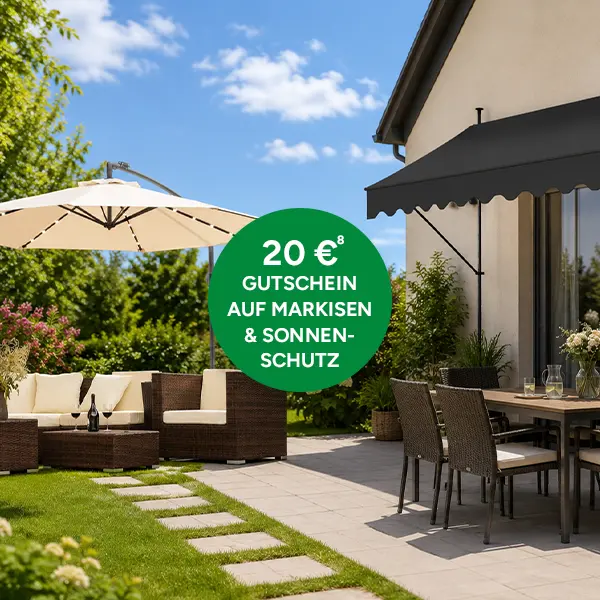 20&euro; Gutschein auf Sonnenschutz Highlights bei Marktkauf Online mit Hochzahl 8 die auf rechtliche Hinweise verweist
