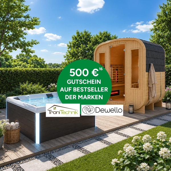 500&euro; Gutschein auf Bestseller der Marken Dewello und TroniTechnik bei Marktkauf Online mit Hochzahl 16 die auf rechtliche Hinweise verweist.