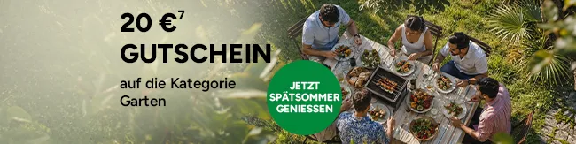 20 Euro Gutschein auf die Kategorie Garten im Marktkauf Onlineshop. Mit Hochzahl 7, die auf rechtliche Hinweise verweist.