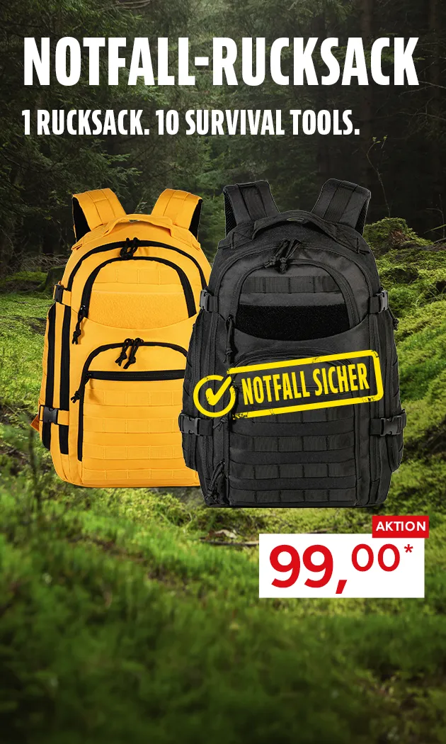Notfall Rucksack - 1 Rucksack. 10 Survival Tools. Aktion im Marktkauf Online Shop: 99,00 &euro;