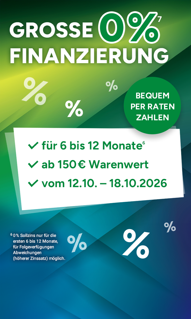 0% Finanzierung (Ratenplanverg&uuml;tung) mit Hochzahl 7, die auf rechtliche Hinweise verweist - Jetzt clever sparen bei Marktkauf Online.