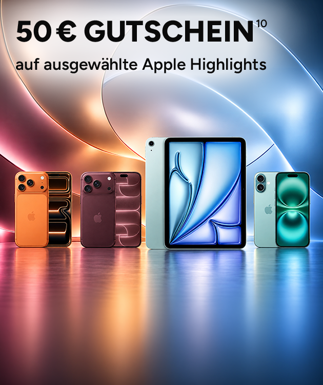 50 &euro; Rabatt auf ausgew&auml;hlte Apple Artikel mit Hochzahl Zehn, die auf rechtliche Hinweise verweist bei Marktkauf.
